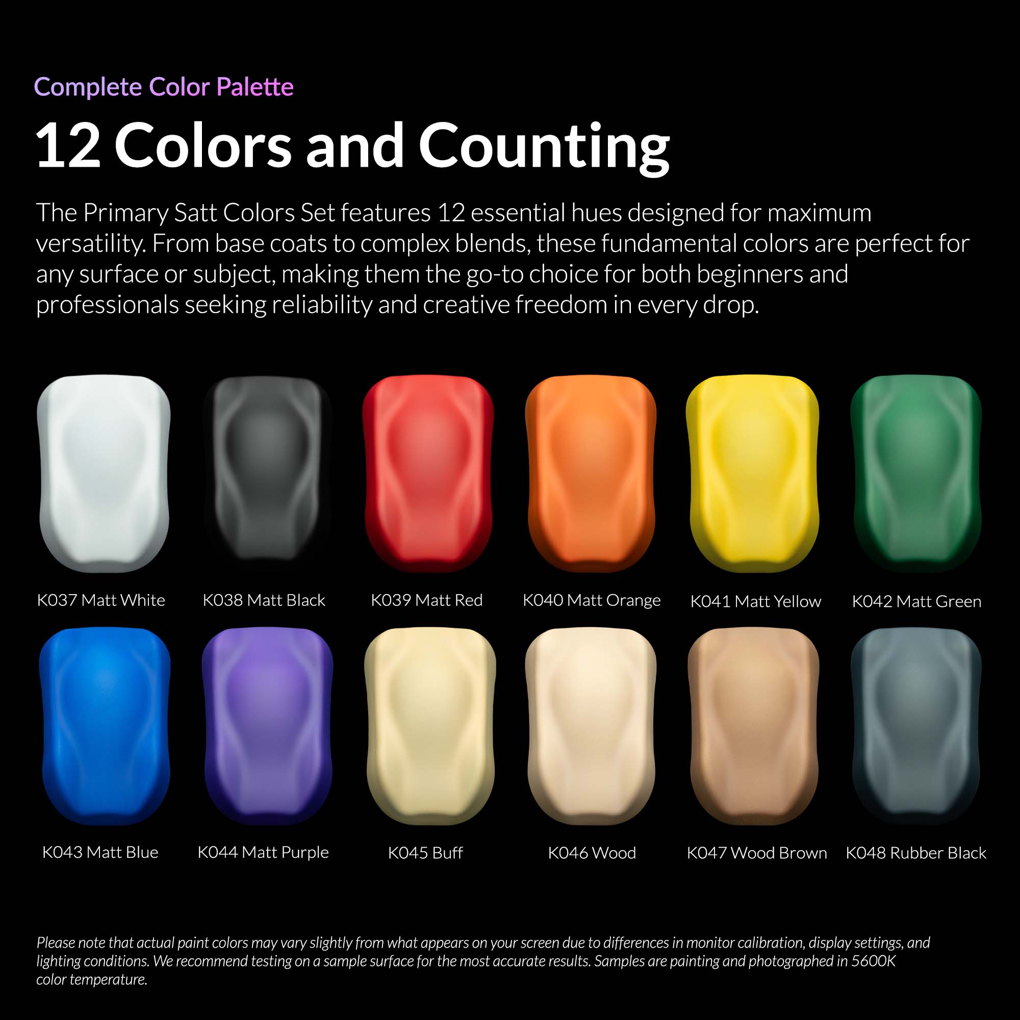 12 Primary Matt Colors Set