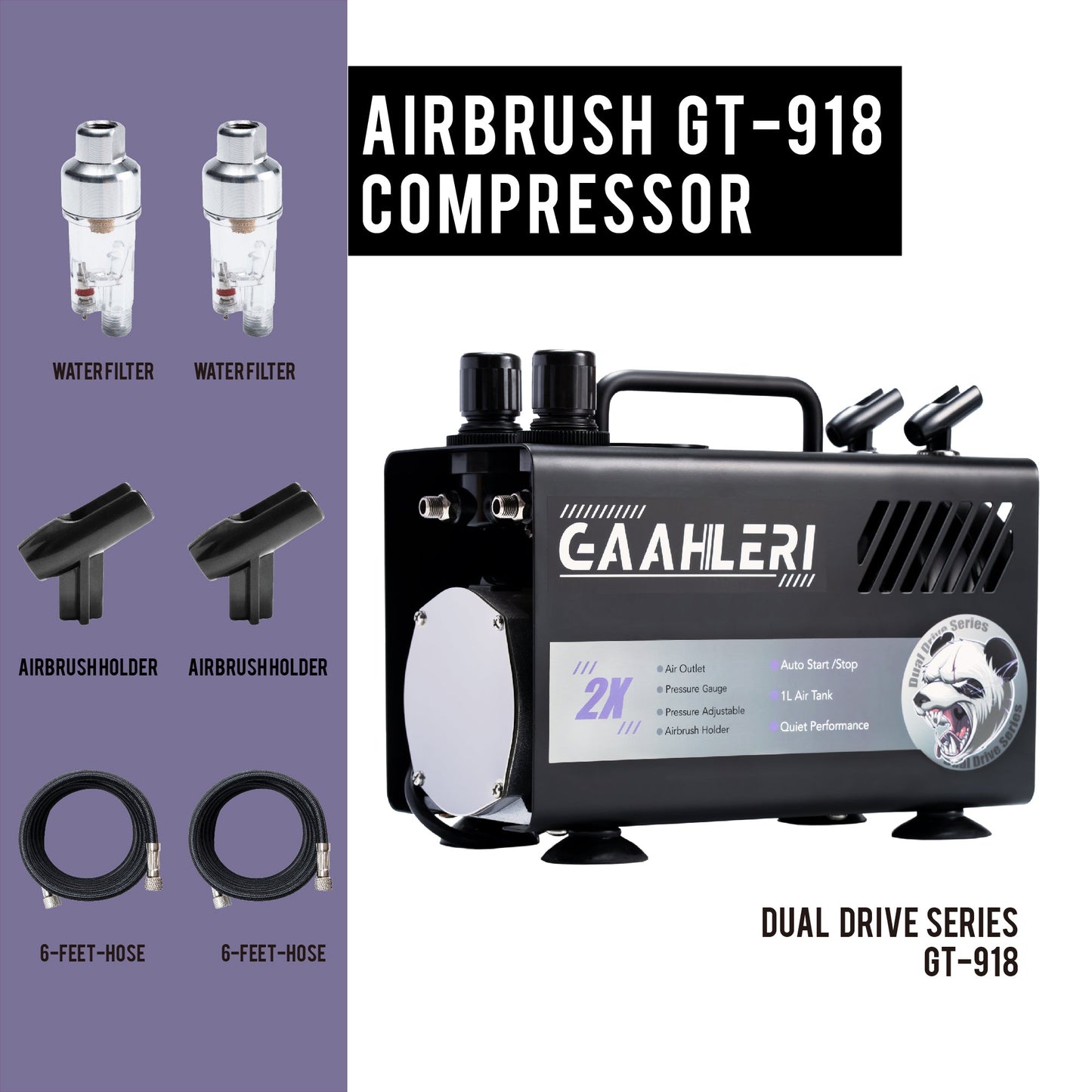 (UK ONLY) Dual Drive Series Airbrush Kit Compressor GT-918 only